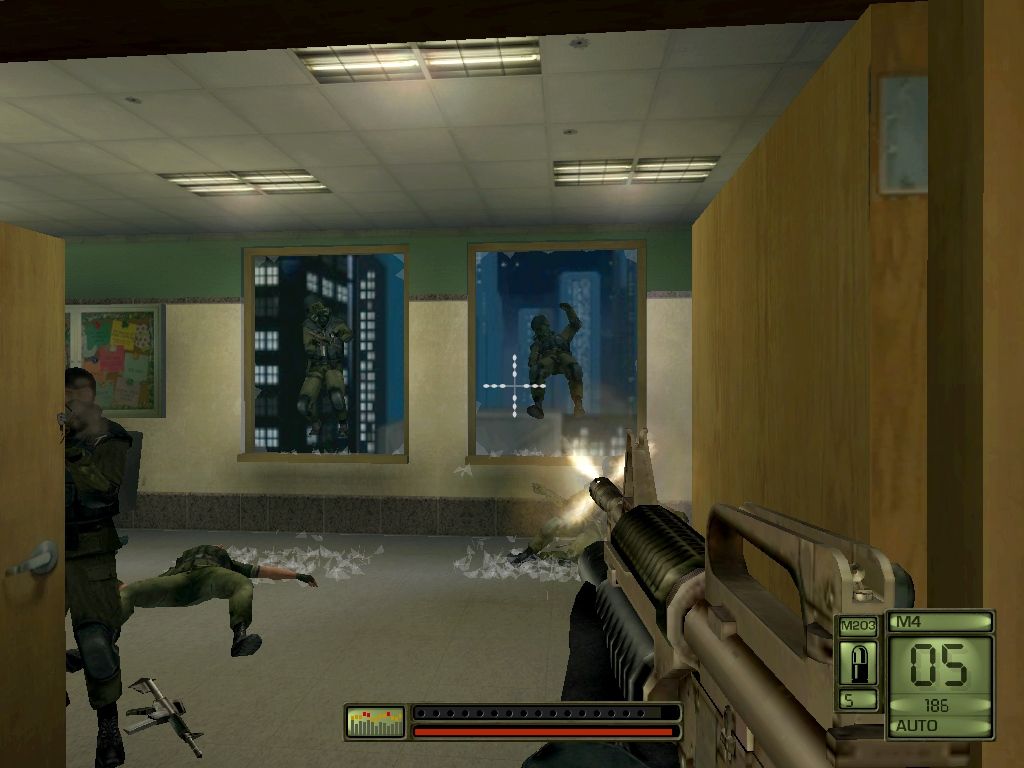 Soldier of Fortune II: Double Helix - Gold Edition (Windows) screenshot: ...and they even come through the windows.