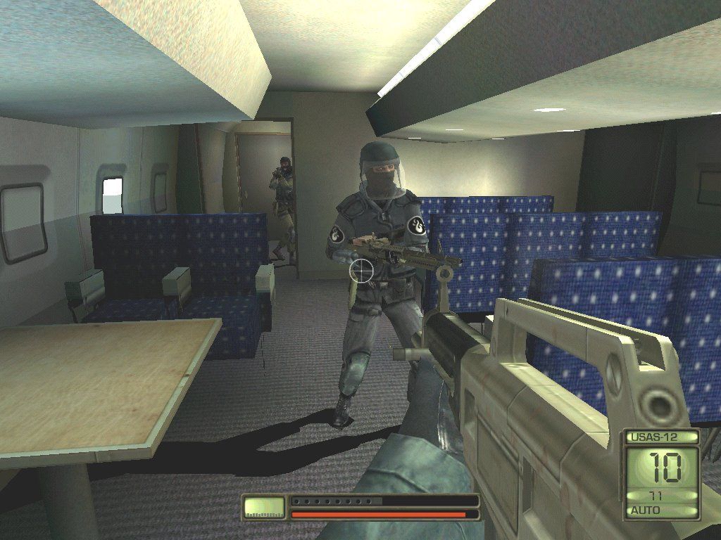 Soldier of Fortune II: Double Helix (Windows) screenshot: Counterstrike's evil twin. Battling Prometheus onboard their 747