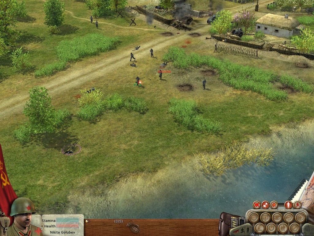 Soldiers: Heroes of World War II (Windows) screenshot: Be prepared, when you start shooting around, enemy troops will come at you from all sides