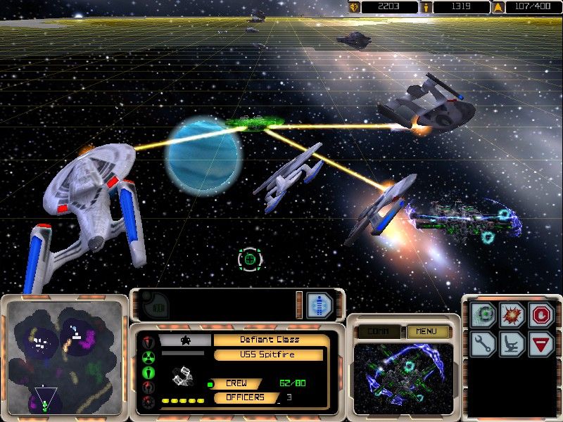 Star Trek: Armada (Windows) screenshot: Federation fending-off Borg ships.