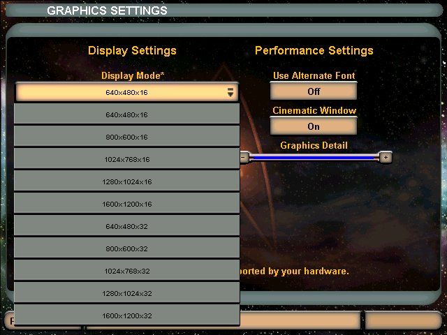 Star Trek: Armada (Windows) screenshot: display settings look promissing, don't they?