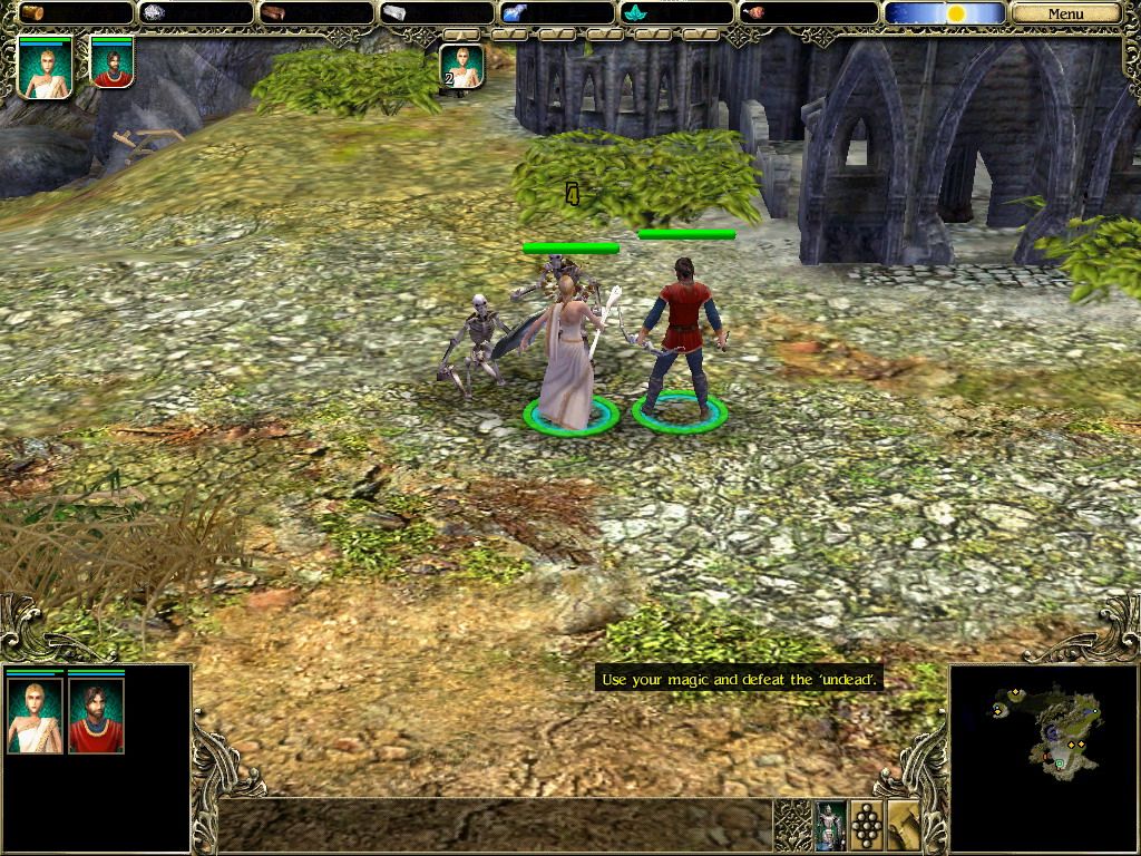 SpellForce: The Order of Dawn (Windows) screenshot: Defeating some skeletons.