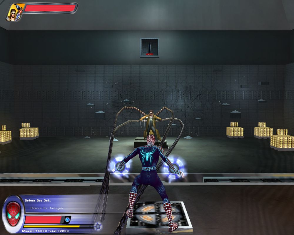 Spider-Man 2: The Game (Windows) screenshot: First fight with Dr. Octopus.