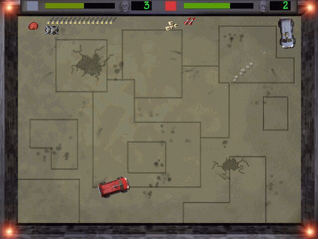 Super Duelling Minivans (Windows) screenshot: Stuck in the corner? Then BYE BYE!