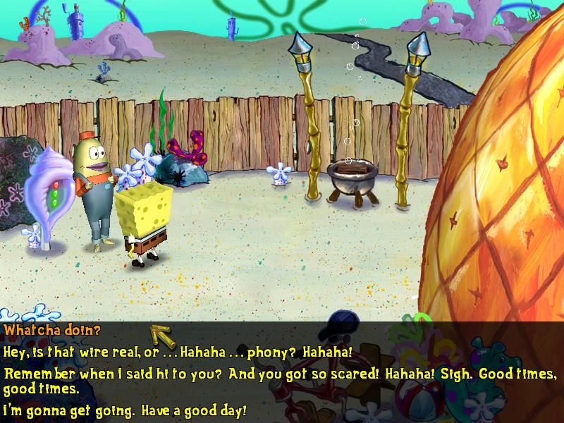 The SpongeBob SquarePants Movie (Windows) screenshot: Talking to the phone guy