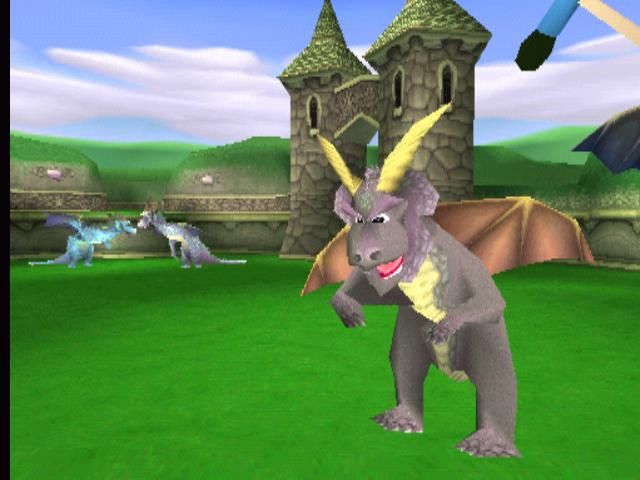 Spyro the Dragon (PlayStation) screenshot: An important interview with one of the leading dragon politicians ;)