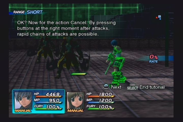 Star Ocean: Till the End of Time (PlayStation 2) screenshot: Battle Tutorial. Very unhelpful and confusing.