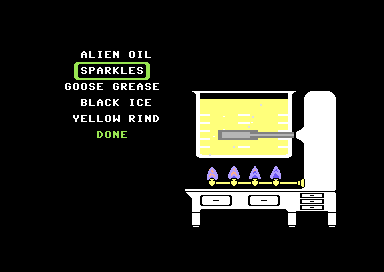The Incredible Laboratory (Commodore 64) screenshot: Choosing Components