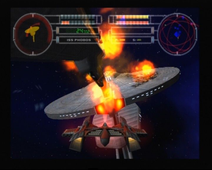 Star Trek: Shattered Universe (PlayStation 2) screenshot: After the shield is down, try to find the blind spot from which you can finish off the enemy vessel