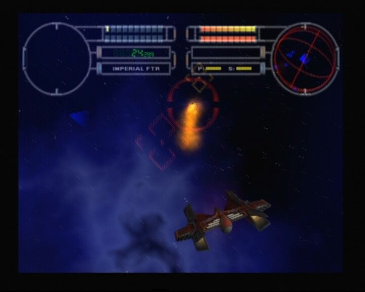 Star Trek: Shattered Universe (PlayStation 2) screenshot: Enemy fighter down, and rest assured, there is no way to eject