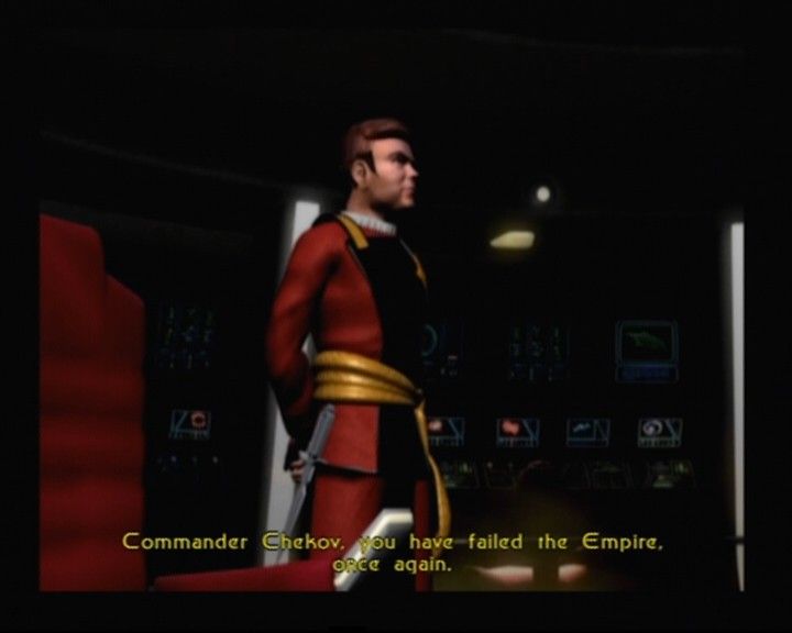 Star Trek: Shattered Universe (PlayStation 2) screenshot: The Empire is dissatisfied with Commander Chekov's efforts to stop you