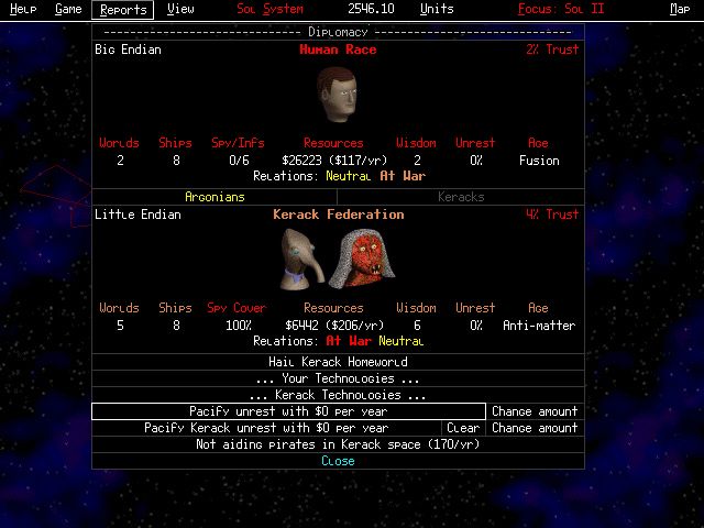 Starships Unlimited (Windows) screenshot: The diplomacy screen