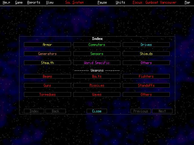 Starships Unlimited (Windows) screenshot: The exhaustive research tree menu