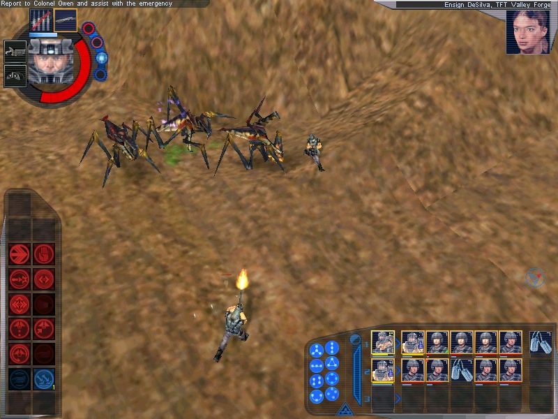 Starship Troopers (Windows) screenshot: Separated troopers are dead troopers. Keep your squad together to mass firepower.