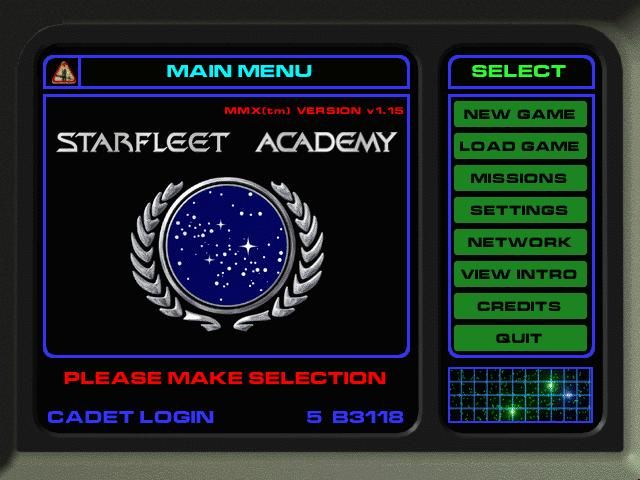 Star Trek: Starfleet Academy (Windows) screenshot: Title Menu