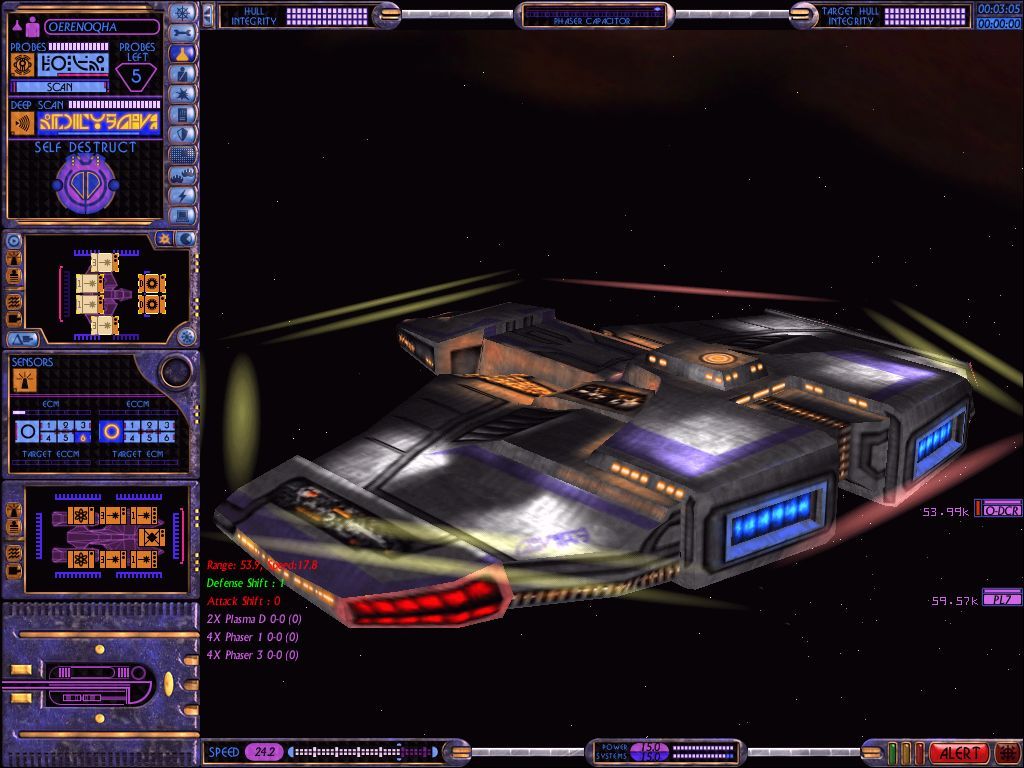 Star Trek: Starfleet Command Volume II - Empires at War (Windows) screenshot: Ships in SFC2 are rendered in loving detail; pictured here in close-up is an ISC frigate.