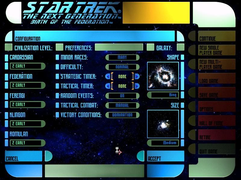 Star Trek: The Next Generation - Birth of the Federation (Windows) screenshot: Settings