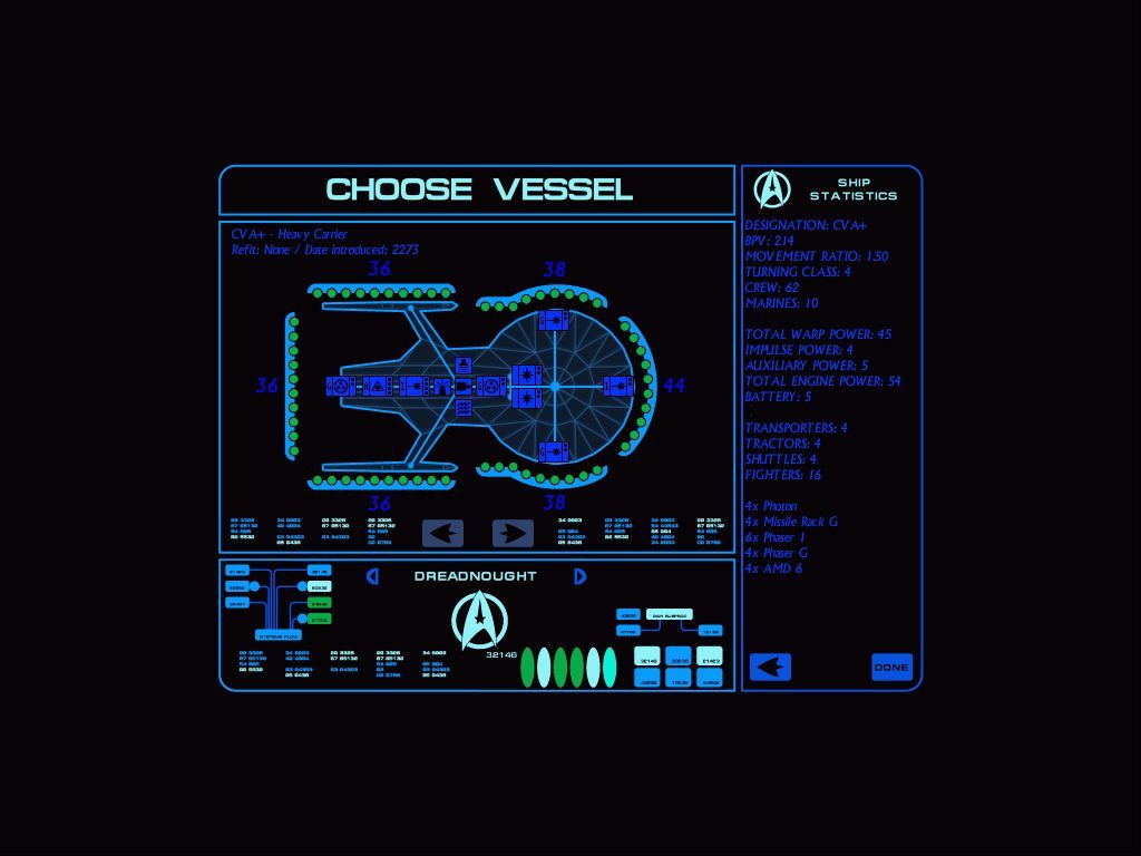 Star Trek: Starfleet Command Volume II - Empires at War (Windows) screenshot: Shopping for a new vessel; you can have up to three at any given time, but you must first earn enough prestige to buy one.