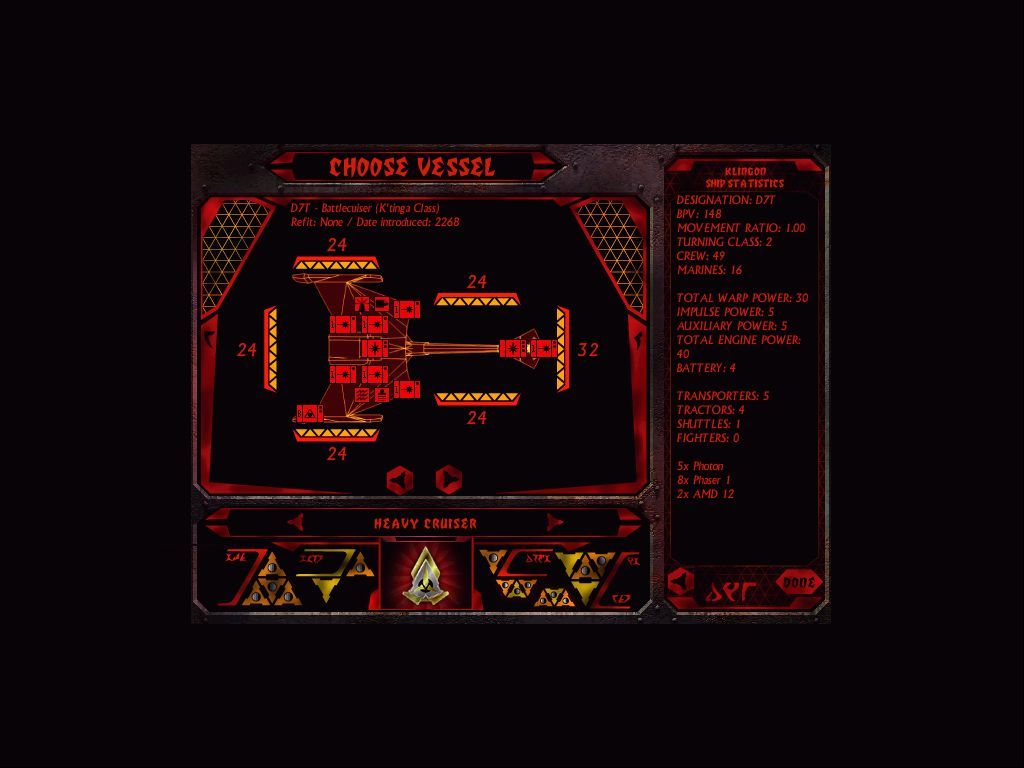 Star Trek: Starfleet Command Volume II - Empires at War (Windows) screenshot: Ah, the Klingon D7 Battlecruiser! The mainstay of the Klingon fleet.