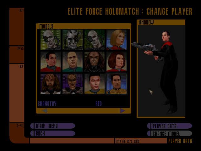Star Trek: Voyager - Elite Force (Windows) screenshot: Selecting a character for multiplayer.