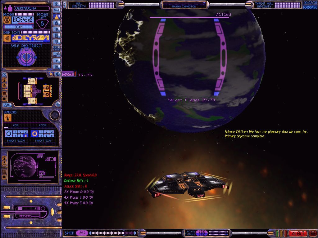 Star Trek: Starfleet Command Volume II - Empires at War (Windows) screenshot: A planetary scanning mission for the ISC's War of Pacification.