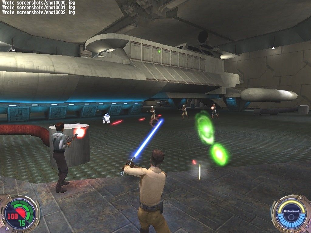Star Wars: Jedi Knight II - Jedi Outcast (Collector's Edition) (Windows) screenshot: Lando Calrissian (voice of Billy Dee Williams) helps Kyle liberate the Lady Luck from Reelo's thugs