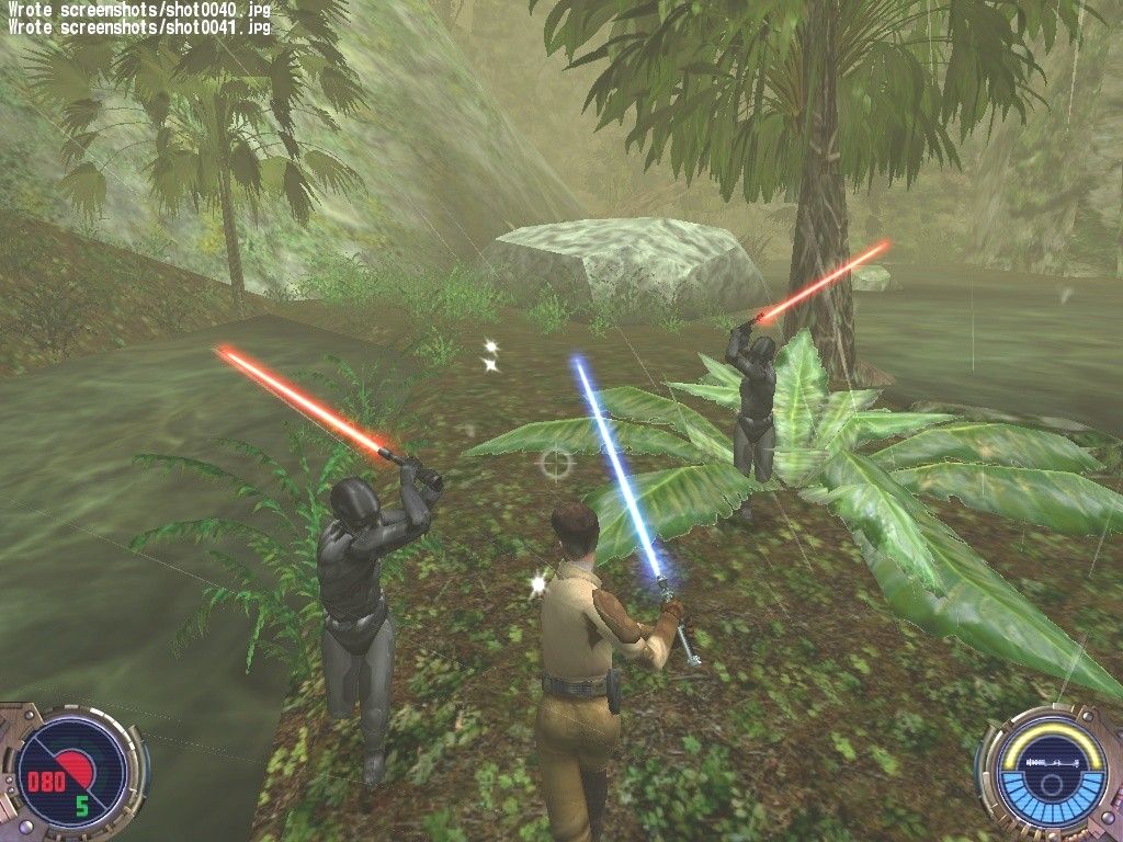 Star Wars: Jedi Knight II - Jedi Outcast (Collector's Edition) (Windows) screenshot: The swamps of Yavin look simply stunning, but only the most most robust systems can handle the graphics overload without a serious performance hit.