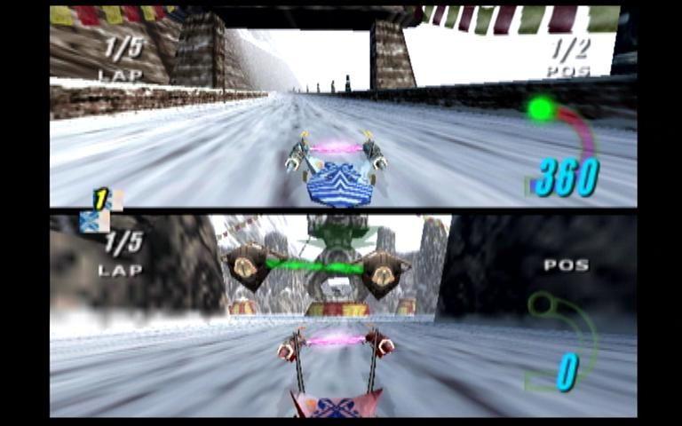 Star Wars: Episode I - Racer (Dreamcast) screenshot: Two-player Split Screen