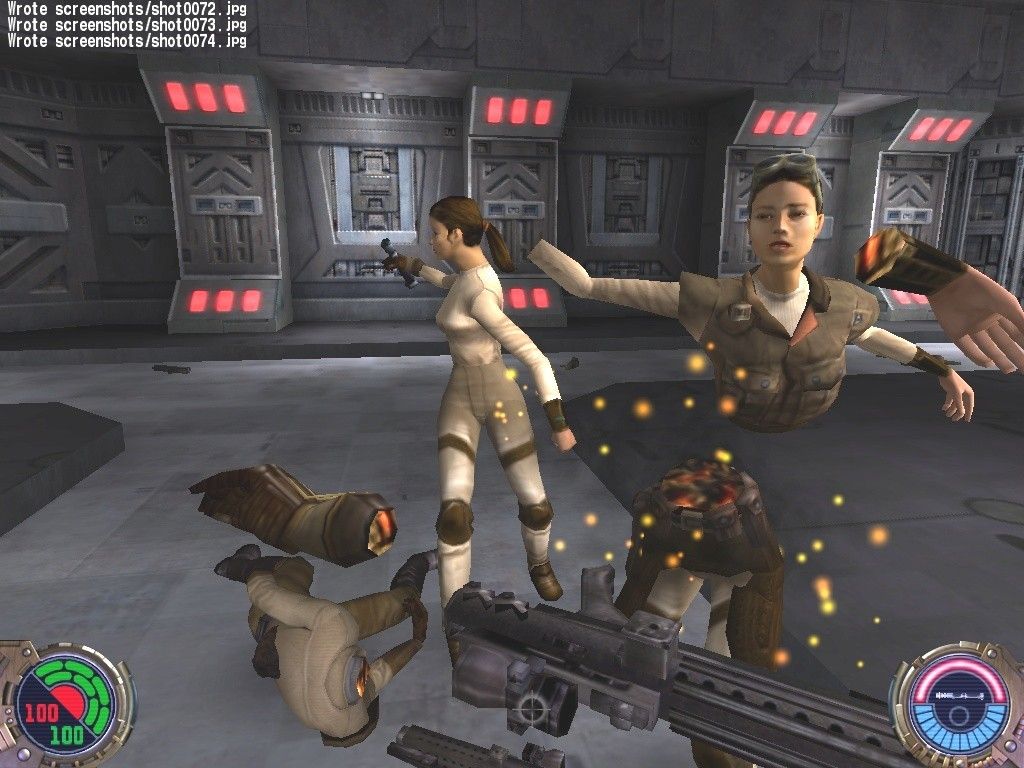 Star Wars: Jedi Knight II - Jedi Outcast (Collector's Edition) (Windows) screenshot: Oh, those wacky programmers at Raven! Not satisfied with George Lucas' cartoonish low violence, they took the time to slip in a little Soldier of Fortune style psycho limb severing fun