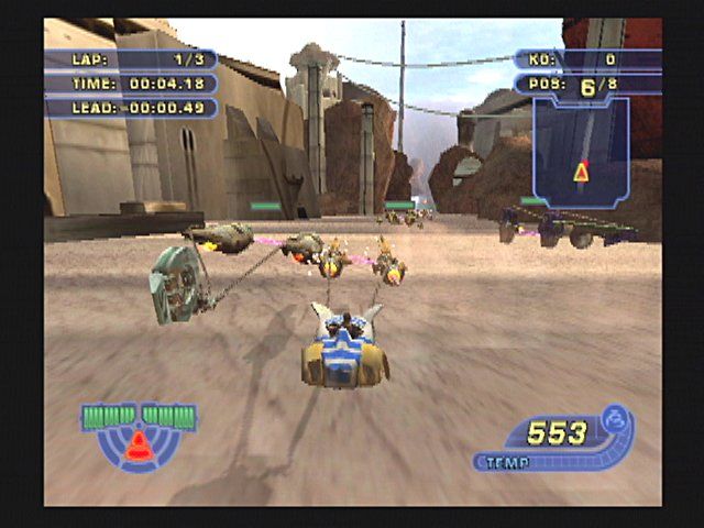 Star Wars: Racer Revenge (PlayStation 2) screenshot: Racing through the streets of Mos Eisely