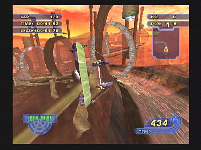 Star Wars: Racer Revenge (PlayStation 2) screenshot: A tunnel above a fiery planet.