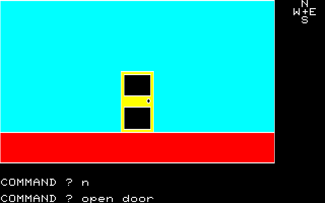 Mystery House (FM-7) screenshot: In this version, you need to type full sentences, instead of a two-steps input. (color)