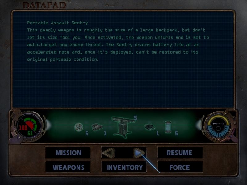 Star Wars: Jedi Knight II - Jedi Outcast (Windows) screenshot: ...and information on your weapons and inventory items