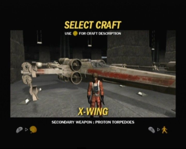 Star Wars: Rogue Squadron III - Rebel Strike (GameCube) screenshot: Before the actual mission starts, you'll be able to select your craft
