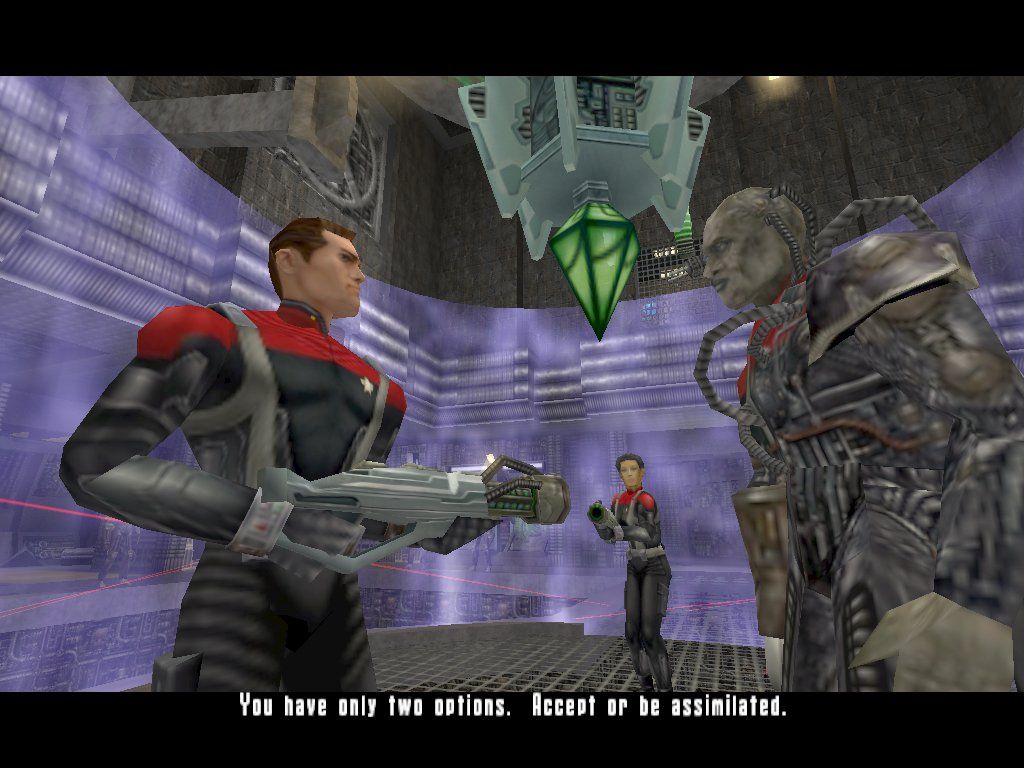 Star Trek: Voyager - Elite Force (Collector's Edition) (Windows) screenshot: If you fail to rescue Foster, he becomes a Borg groupie who delights in giving you orders and making your life difficult (ie, he still thinks he's your boss)