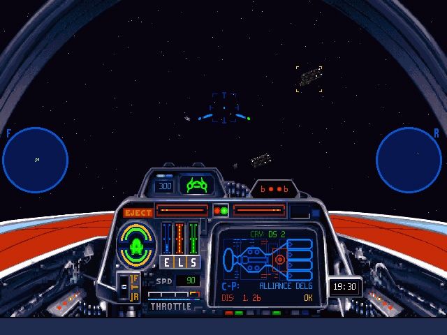 Star Wars: X-Wing - Collector Series (Windows) screenshot: Flying the A-Wing, two Corellian Corvettes in the distance
