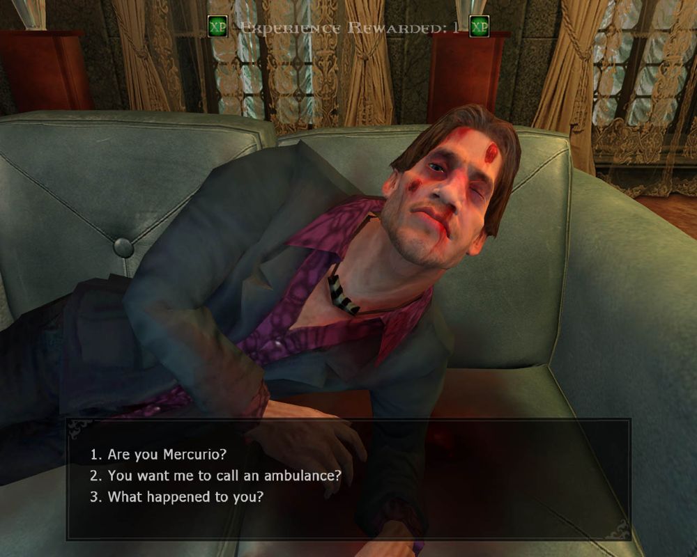 Vampire: The Masquerade - Bloodlines (Windows) screenshot: Meet Mercurio, one of many friendly denizens of this imagined Los Angeles. He's also a ghoul