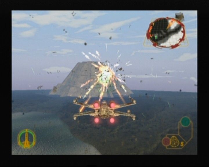 Star Wars: Rogue Squadron III - Rebel Strike (GameCube) screenshot: Imperial transporter down, only five more to go