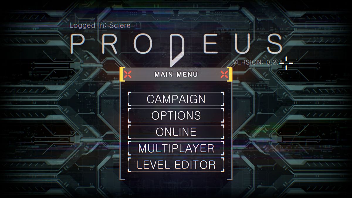 Prodeus (Windows) screenshot: Main menu (v0.2.4 Early Access version)