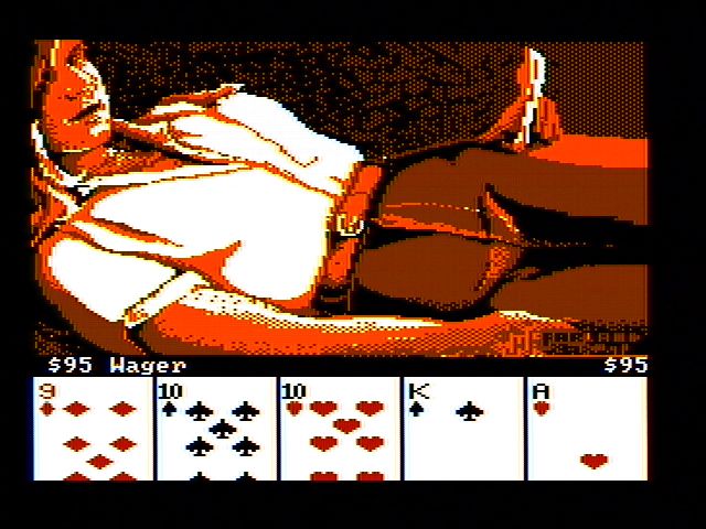 Strip Poker: A Sizzling Game of Chance (DOS) screenshot: Beginning a game (CGA with composite monitor)
