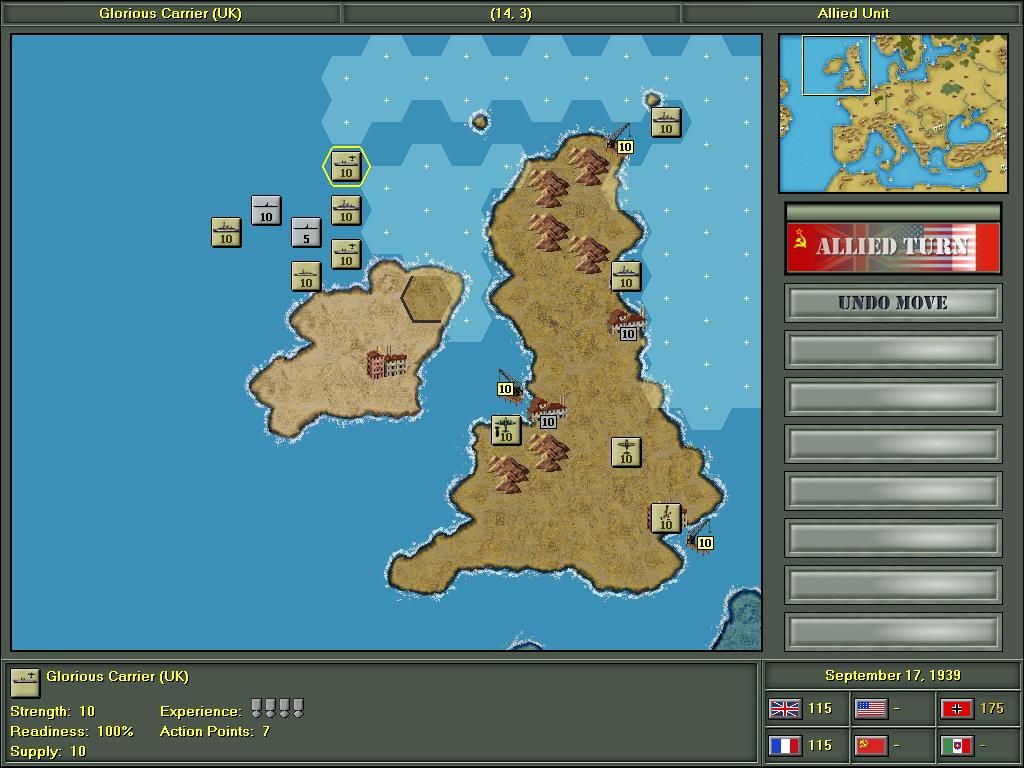 Strategic Command: European Theater (Windows) screenshot: Naval battles in the Atlantic ocean