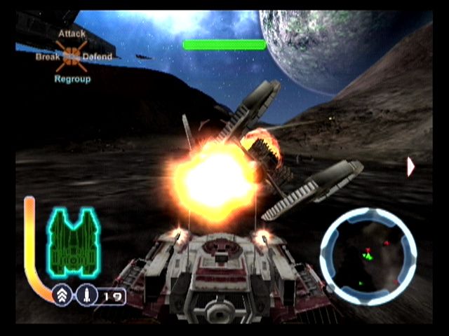 Star Wars: The Clone Wars (GameCube) screenshot: Blasting enemy ground forces