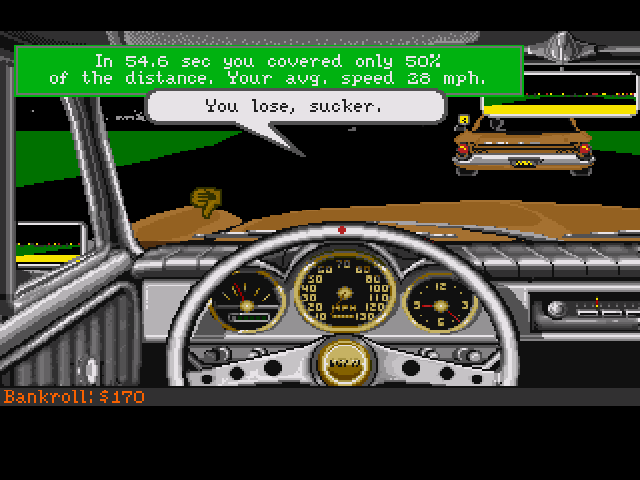 Street Rod 2: The Next Generation (Amiga) screenshot: Damn it. Lost.