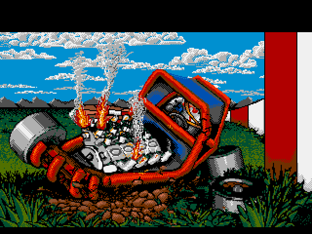 Stunt Track Racer (Amiga) screenshot: Your trashed car