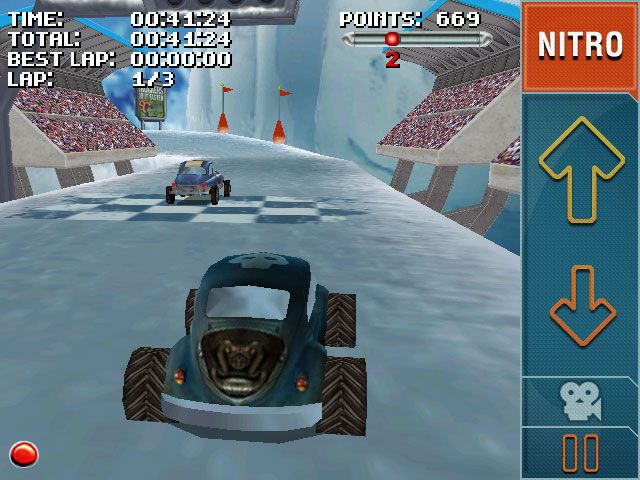 Stuntcar Extreme Advanced (Windows Mobile) screenshot: Bubble and Stunt Saber cars on Icy Drifts track