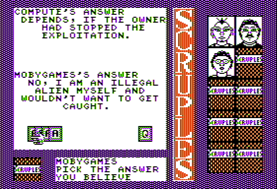 A Question of Scruples: The Computer Edition (Apple II) screenshot: Choosing my Response