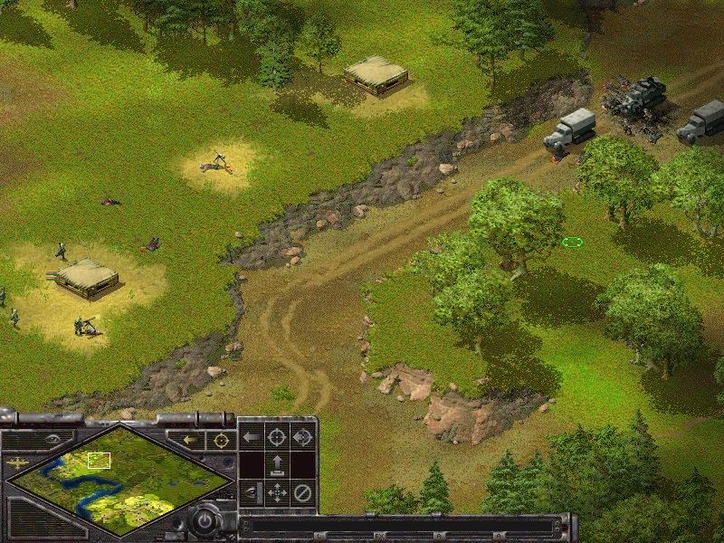Sudden Strike (Windows) screenshot: By using mines, occupying bunkers and higher ground, effective ambushes can be executed.