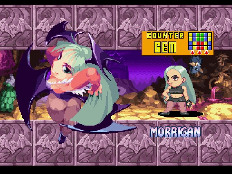 Super Puzzle Fighter II Turbo (Windows) screenshot: Morrigan's counter gem pattern