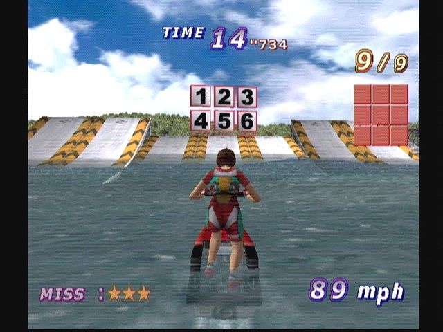 Surf Rocket Racers (Dreamcast) screenshot: Target Jumping at Niagara Falls