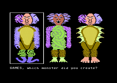 The Incredible Laboratory (Commodore 64) screenshot: Which Monster did I Create?
